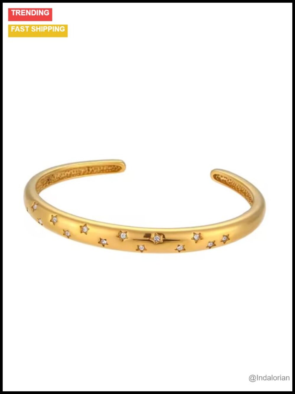 14K Gold & Silver Plated Adjustable Cuff Bangle Bracelet Starburst Design